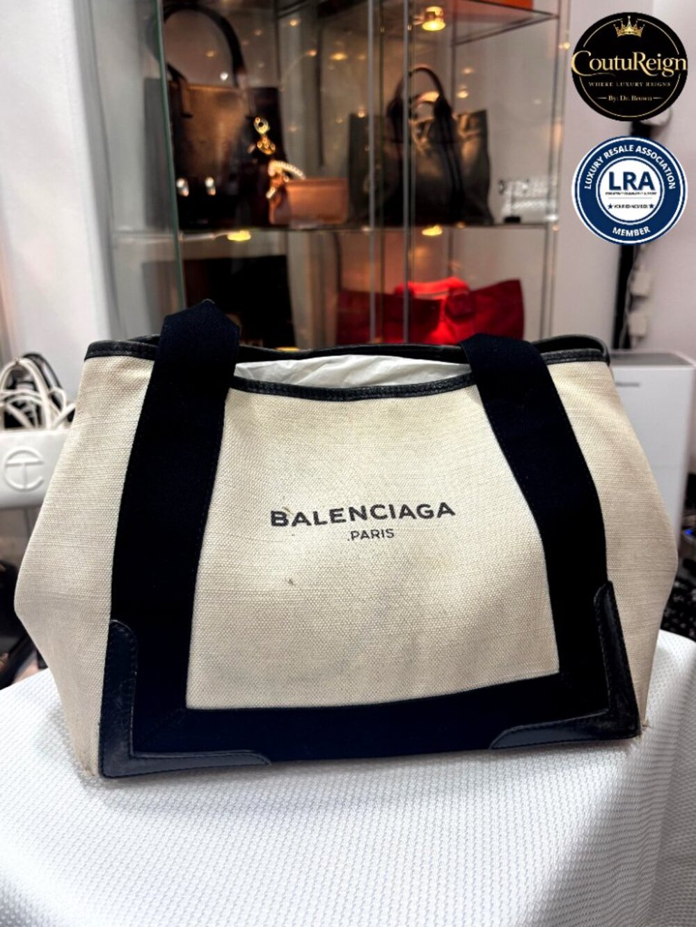 Balenciaga Navy Cabas Canvas Tote Bag